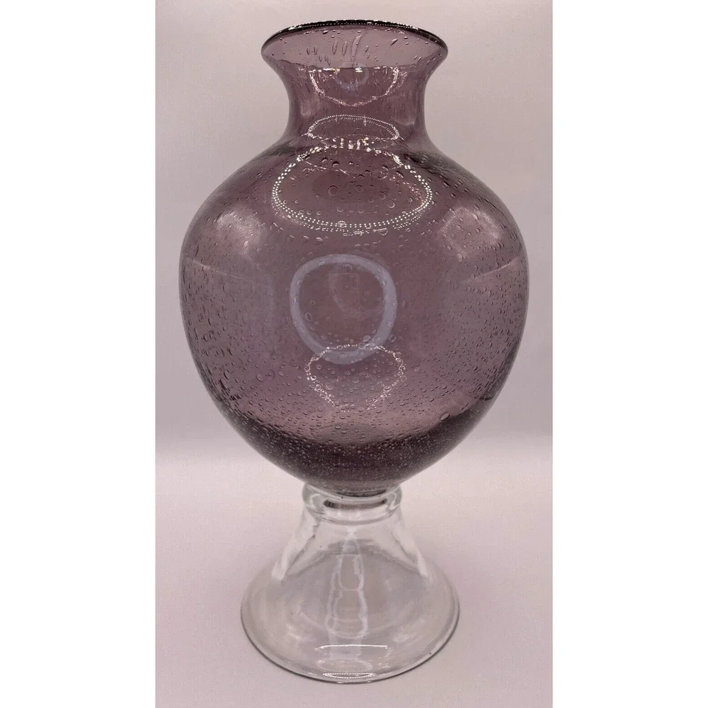 Handblown Purple Glass Vase With Clear Base- Pre-owned- Vase only.
